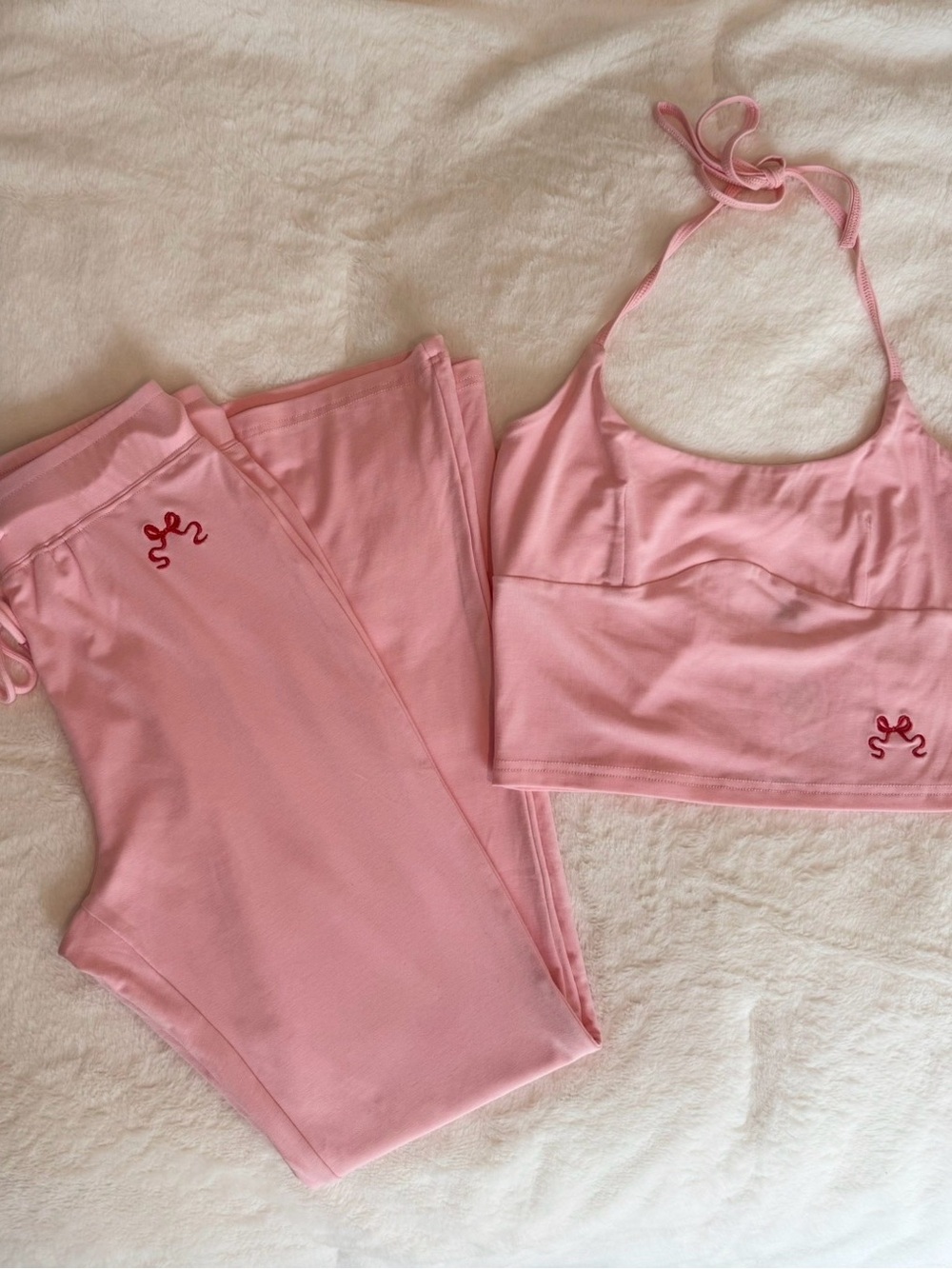 Cider Pink Halter Crop Top with Matching Flare Lounge Pants